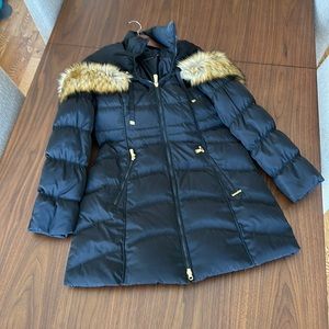 Black Laundry long hooded puffer coat.